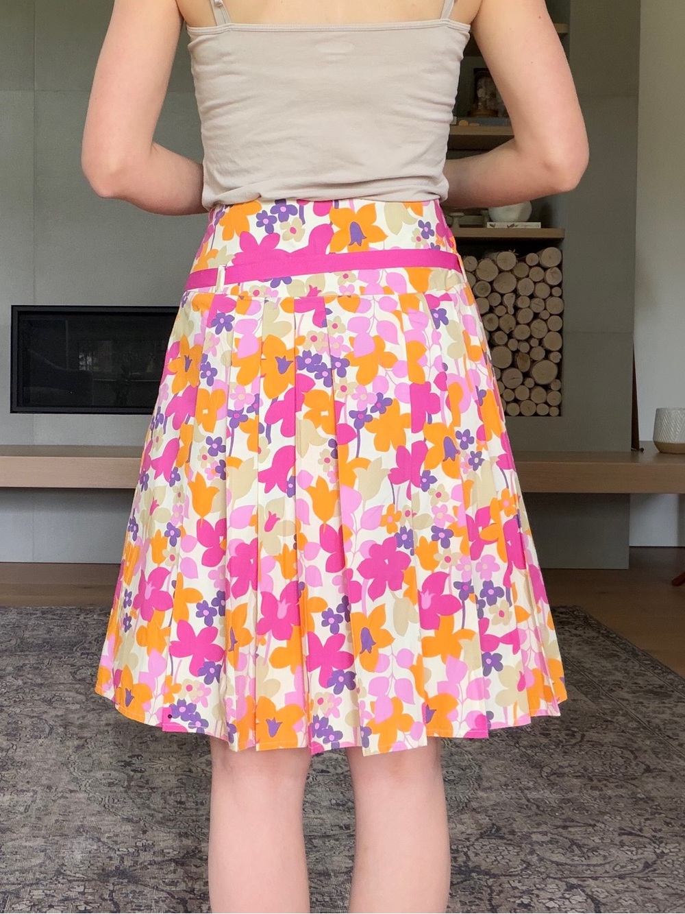 Vintage 100% cotton Floral Pleated A-Line Skirt with ribbon tie size 8 - Picture 5 of 12